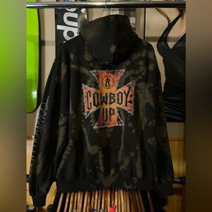 Men’s Cowboy Up custom reverse tie dye hoodie.